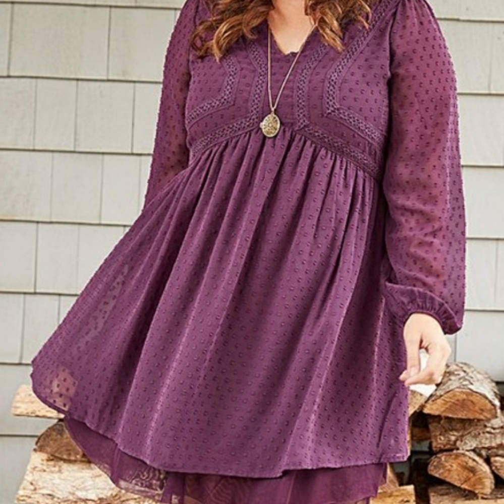 ♥Matilda Jane Plum Empire Waist Dress Sheer Sleeve